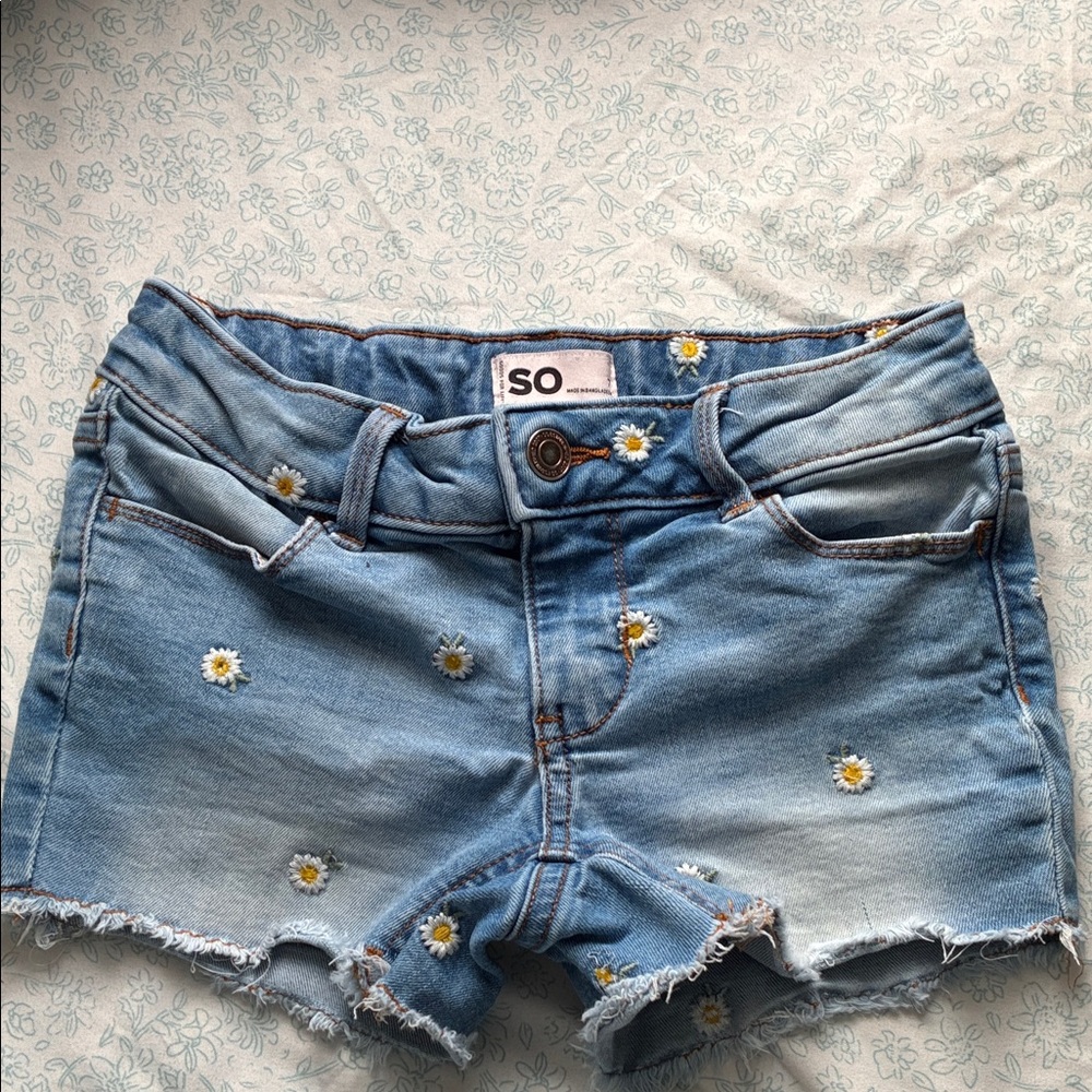 SO Kids Light Blue Denim Shorts with Floral Embroidery